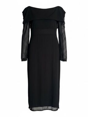 Black Off-Shoulder Long Sleeve Midi Dress